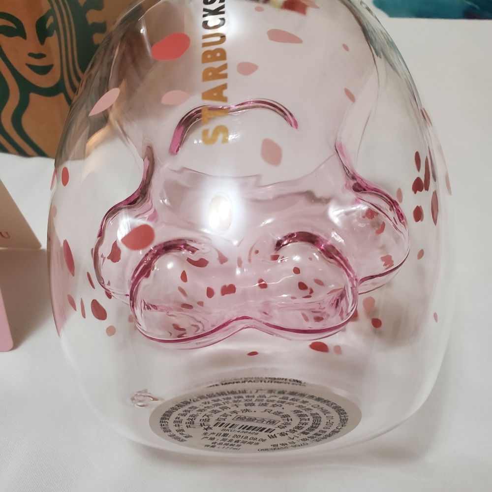 Starbucks Glass Paw Pink Cherry Blossom Cup Rare! - Picture 9 of 11